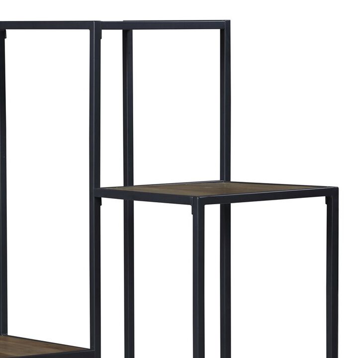 50 Inch 4 Tier Design Display Shelf, Metal Frame, Industrial, Brown, Black-Benzara