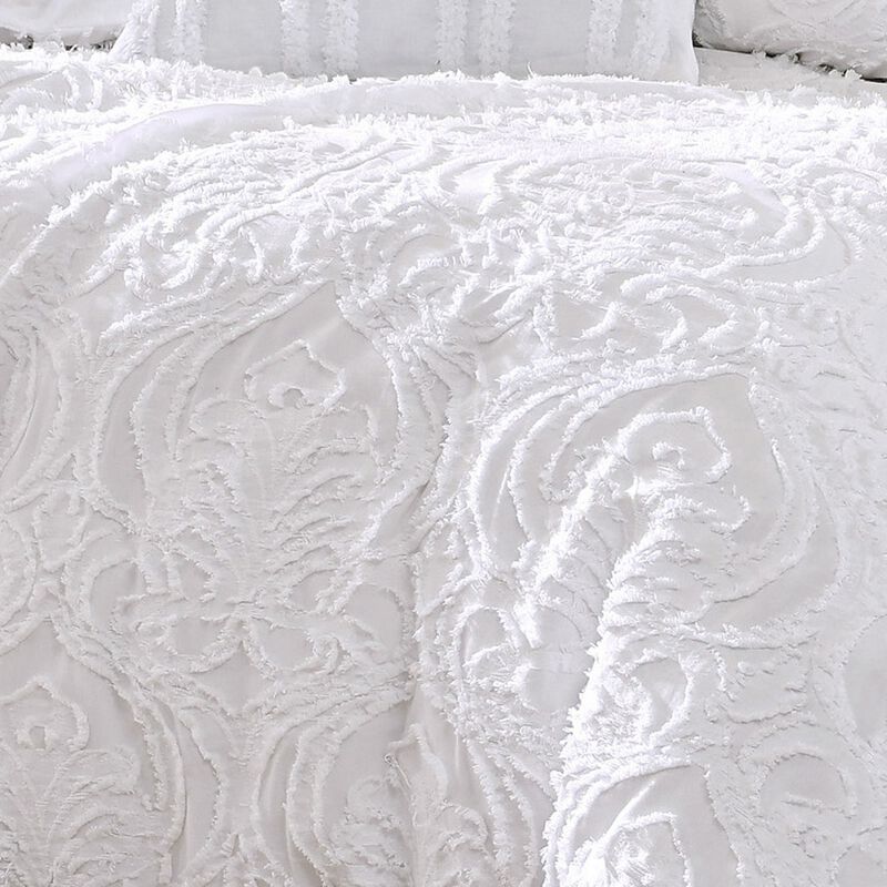 Kile Modern 6 Piece King Size Duvet Comforter Set, White Medallion Pattern - Benzara