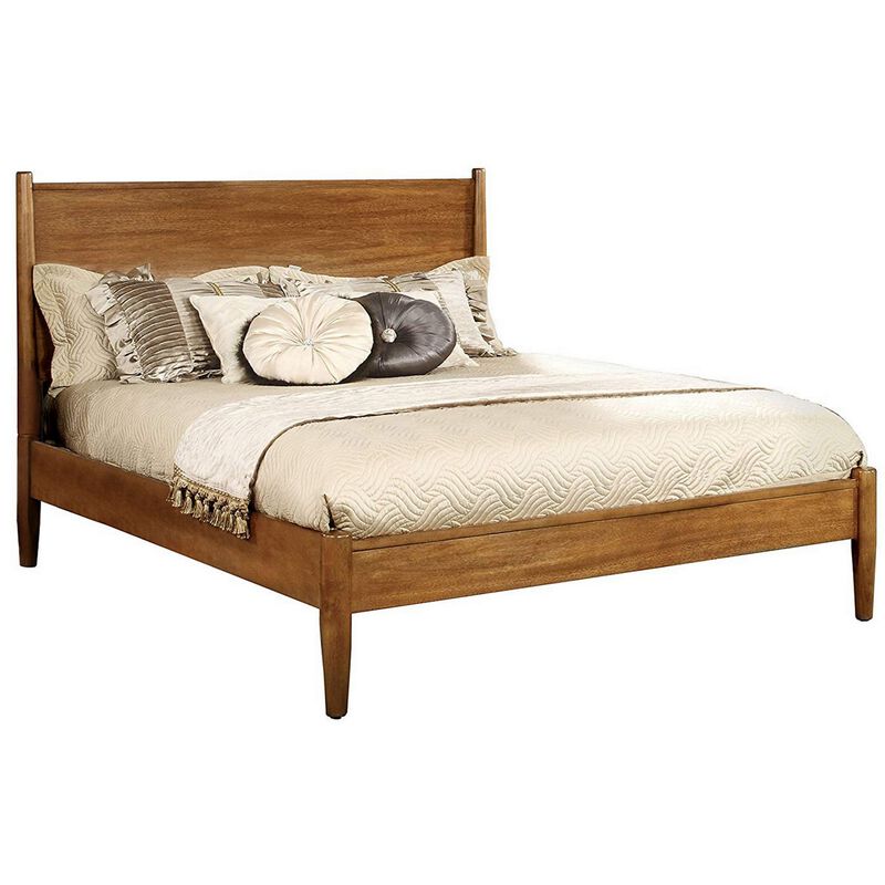 Wooden California King Size Bed with Panel Headboard, Oak Brown-Benzara
