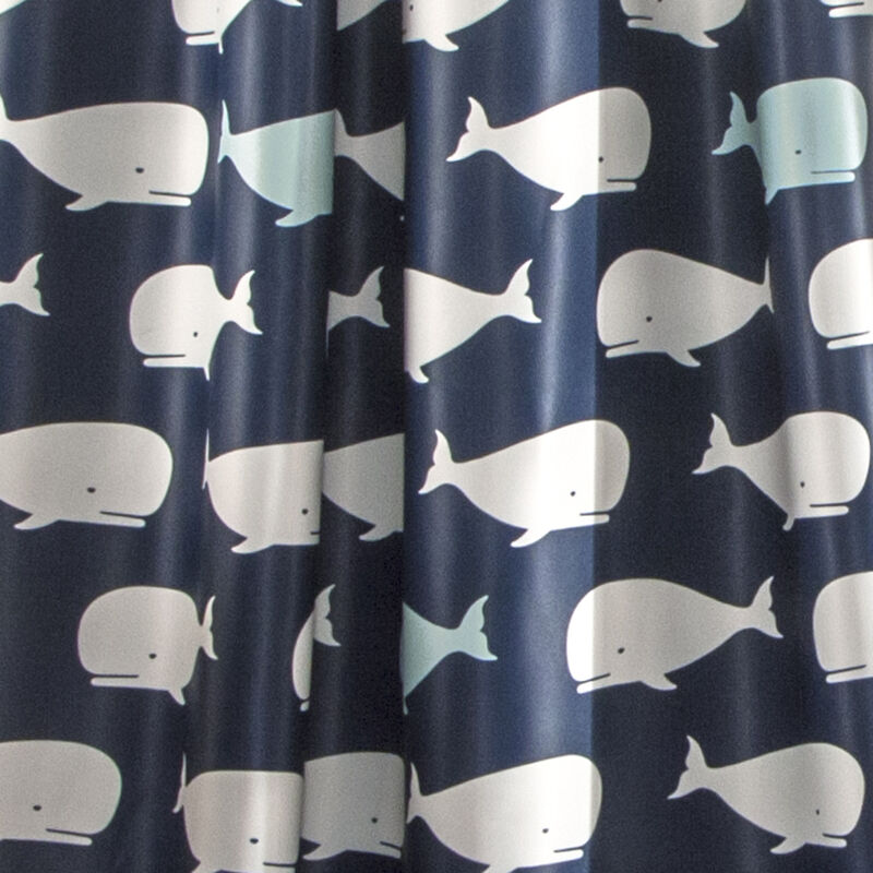 Whale Light Filtering Window Curtain Navy Set 52x84