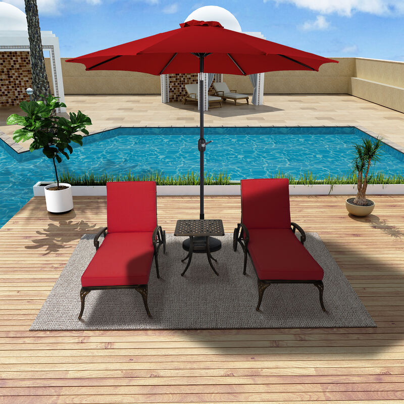 MONDAWE 3-Piece Outdoor Chaise Lounge with Cushion and Cast Aluminum Side Table