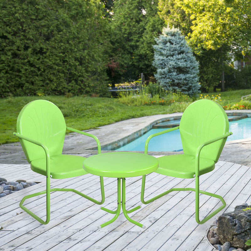 3-Piece Retro Metal Tulip Chairs and Side Table Outdoor Set Lime Green