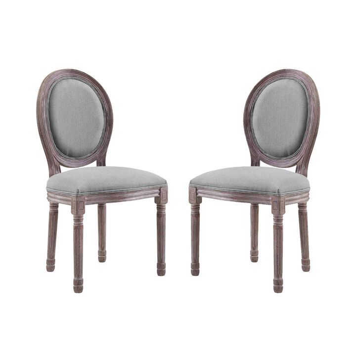 Modway Emanate French Vintage Upholstered Fabric Two Dining Side Chairs in Light Gray