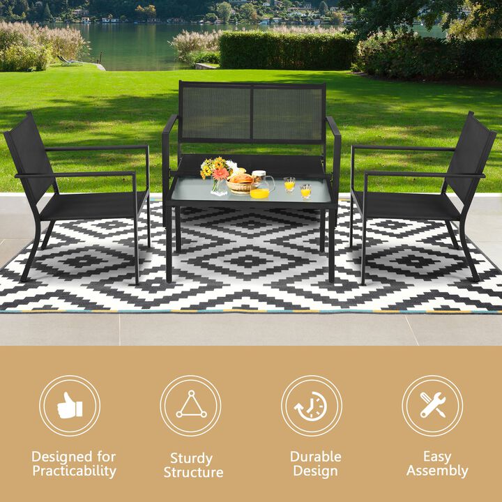 4 PCS Patio Furniture Set Sofa Coffee Table Steel Frame Garden-Gray