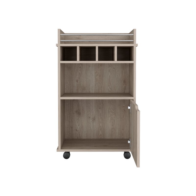 DEPOT E-SHOP black coffee and bar cart 35" H, with 4 wheels, with division for 4 bottles, central shelf, and drawer with openwork door handle. Storage cabinet for glasses and snacks