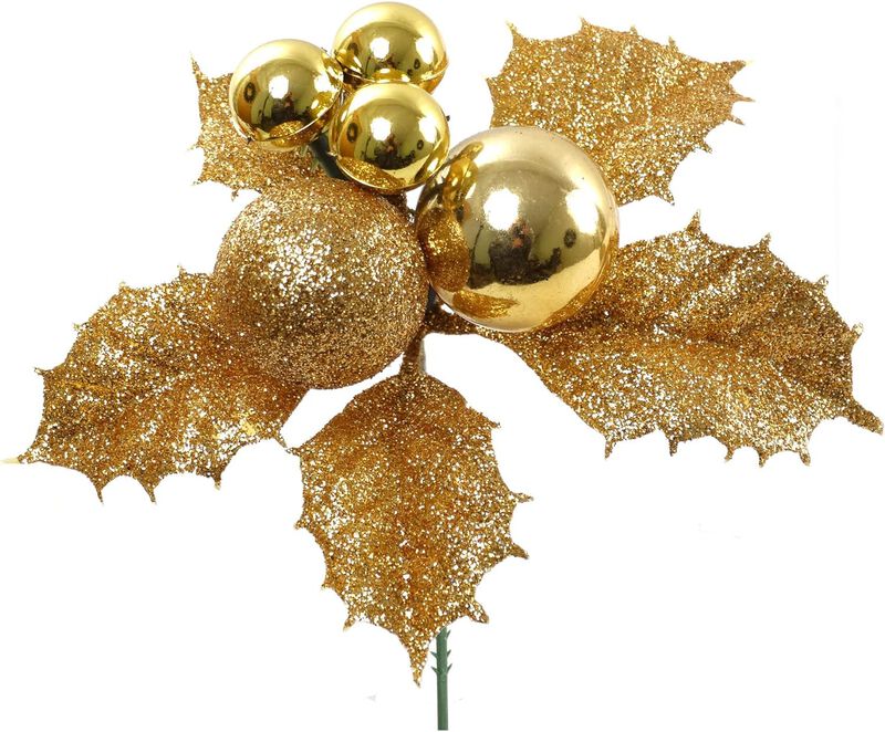 Luxurious Sparkling Holly Berry Picks with Ornate Balls - Premium Festive Christmas Decoration Set for Holiday Season