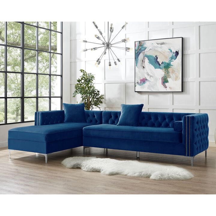 Inspired Home Clarinda Velvet Left Facing Chaise Sectional Sofa