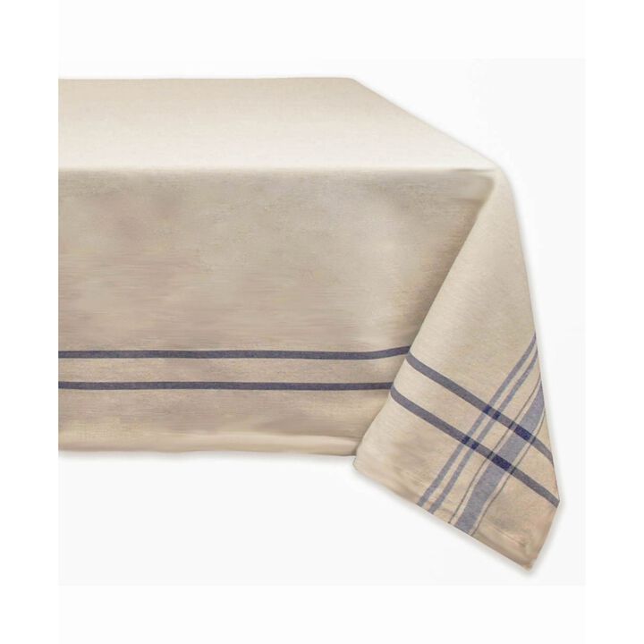 60" x 120" Ivory and Blue French Striped Rectangular Table Cloth