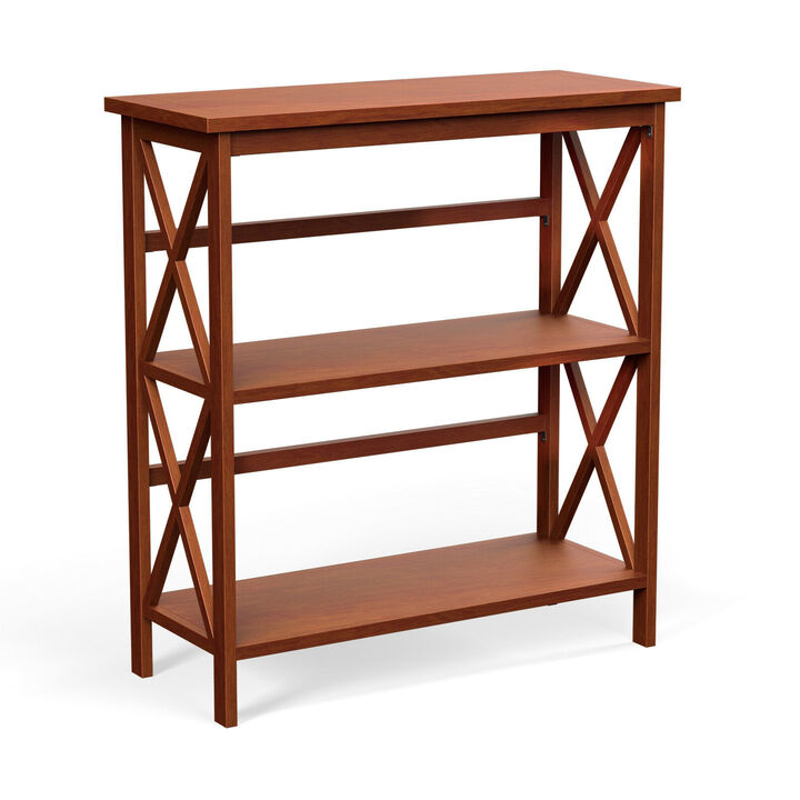 3-Tier Wooden Multi-Functional X-Design Etagere Storage Bookshelf