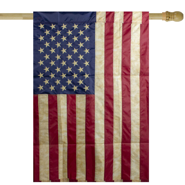 Embroidered Tea-Stained Patriotic USA House Flag 40" x 28"