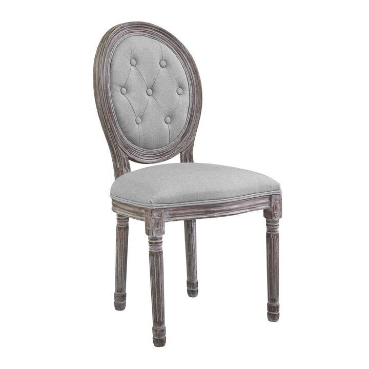 Modway Arise French Vintage Tufted Upholstered Fabric Four Dining Side Chairs in Light Gray