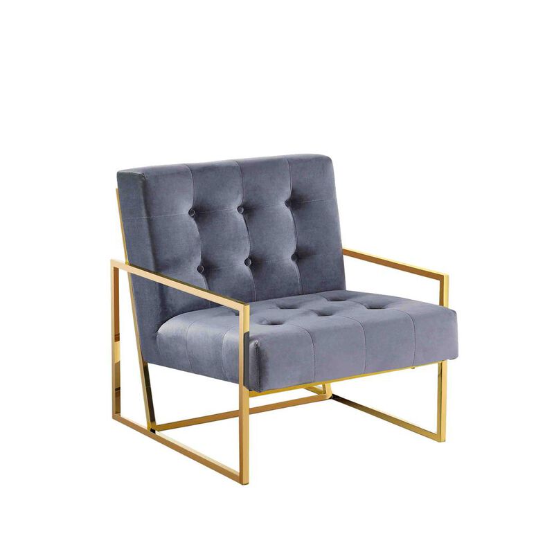 Beethoven 31.5" Velvet Accent Chair in Gray/Gold Plated