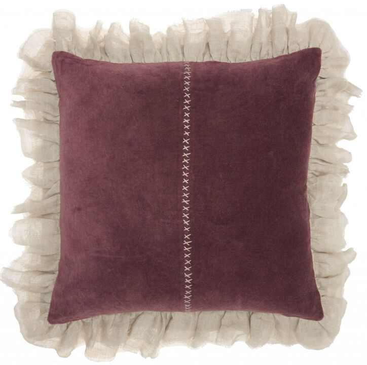 Homezia Wide Tasseled Marble Maroon Throw Pillow