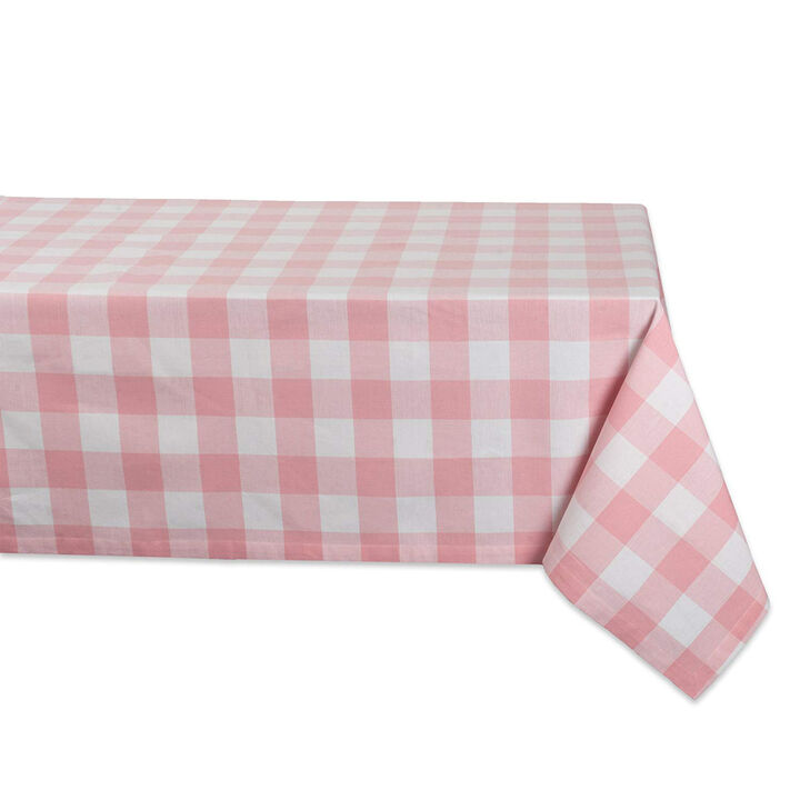 104" Pale Pink and White Checkered Rectangular Tablecloth