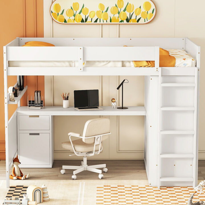 Merax  Wooden Loft Bed with Wardrobe