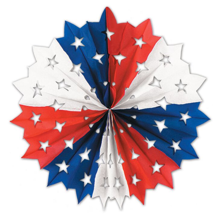 Club Pack of 12 Red and Blue Patriotic Star Hanging Fan Party Decorations 22"