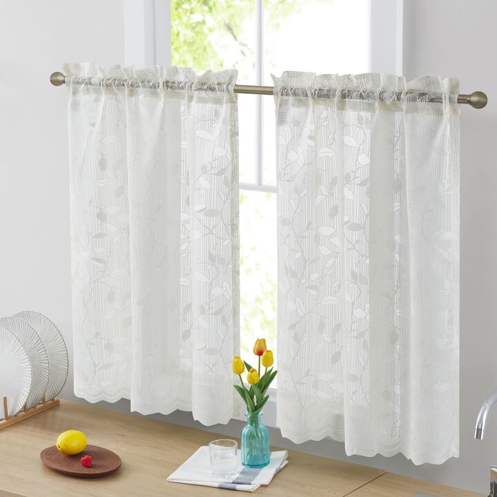 THD Jayce Lace Sheer Kitchen Cafe Curtain Tiers for Small Windows, Kitchen & Bathroom - 30 W x 36 L Inch (Pair)