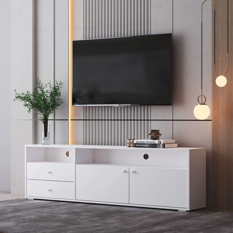 62.99 inch modern style multi-storage space white slide rail TV cabinet