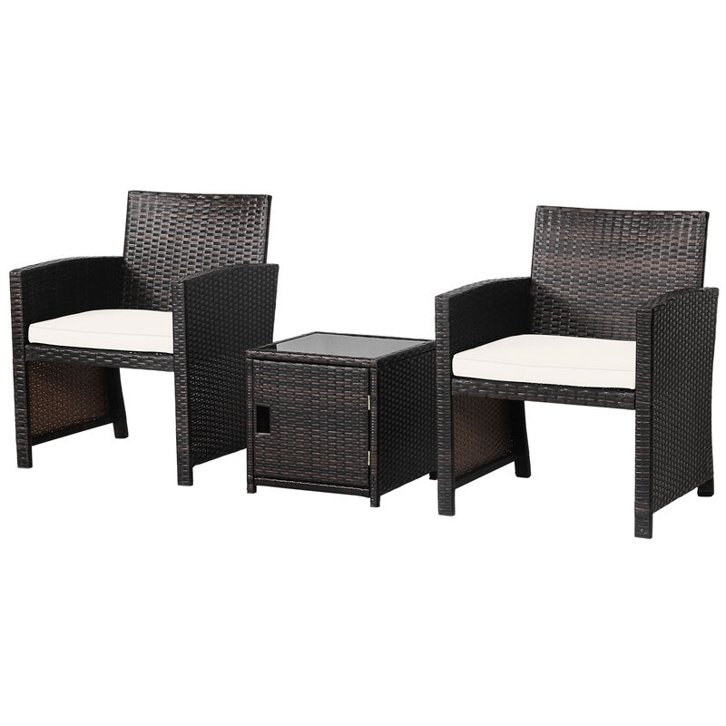 3-Piece Patio Wicker Furniture Set with Storage Table and Protective Cover - Off White