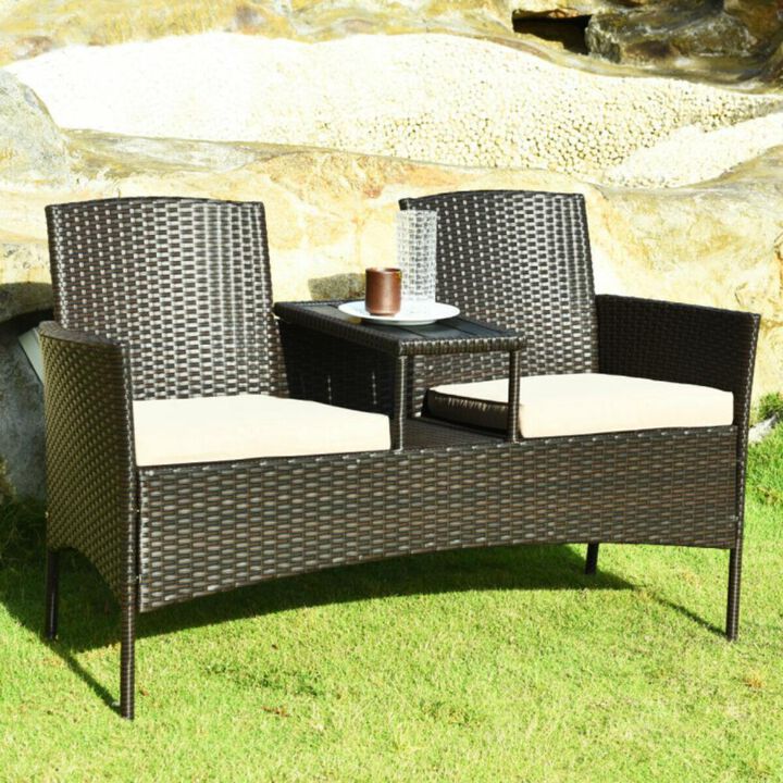 Hivvago Patented Modern Patio Set with Built-in Coffee Table and Cushions