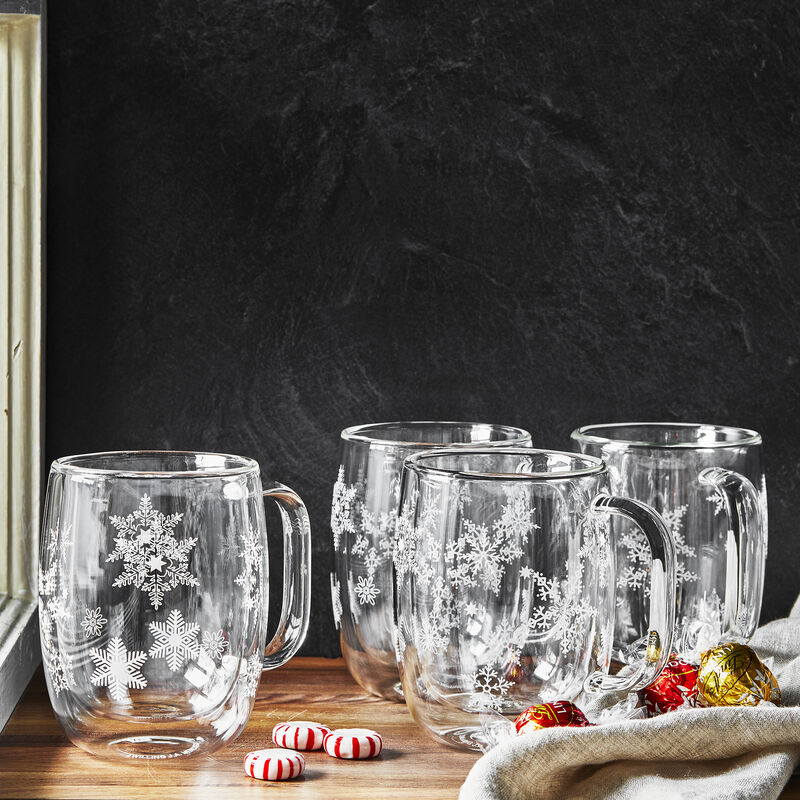 ZWILLING Sorrento Double Wall Glass Snowflake Coffee Mugs, Set of 4, 12oz. Each