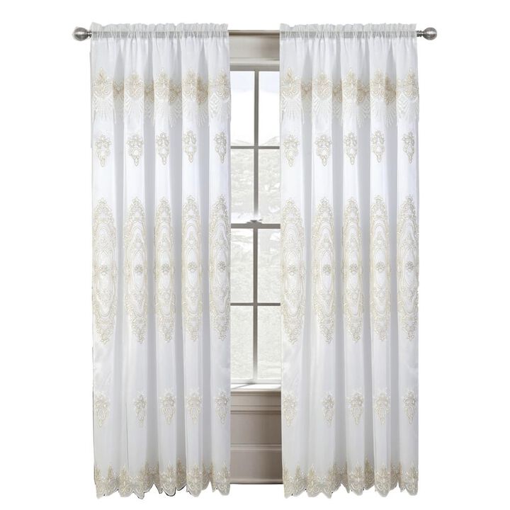 RT Designers Collection Dayton Emb Attached Valance Backing Blackout Window Curtains 50" x 84" White/Wh