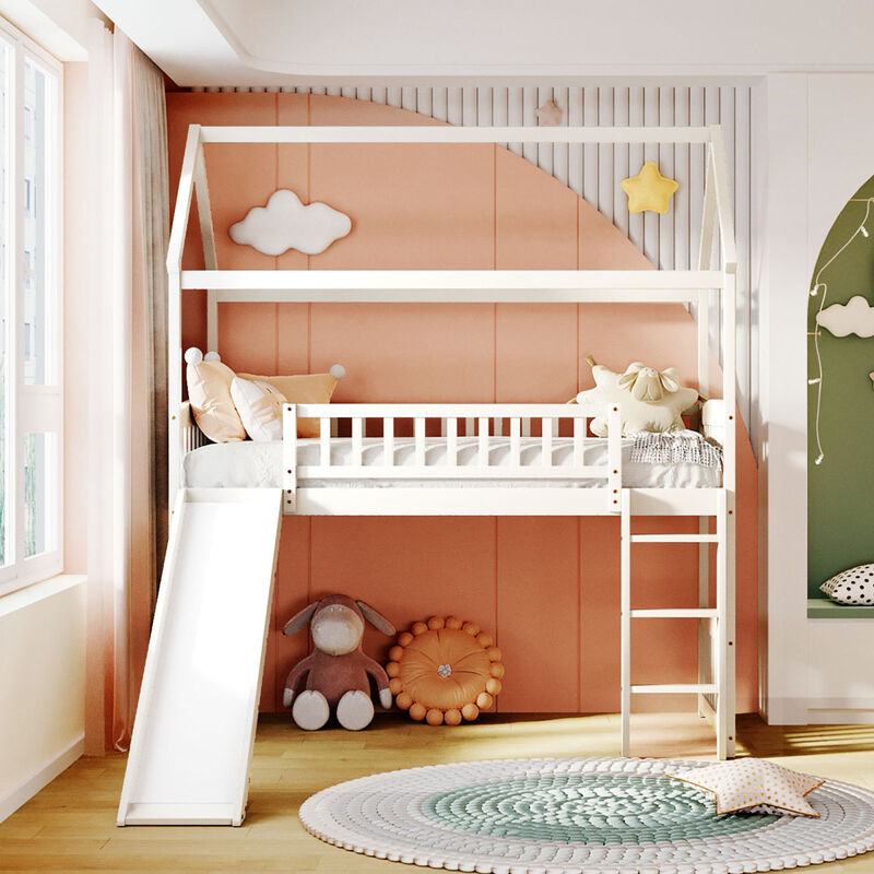 Twin Loft Bed With Slide, House Bed With Slide