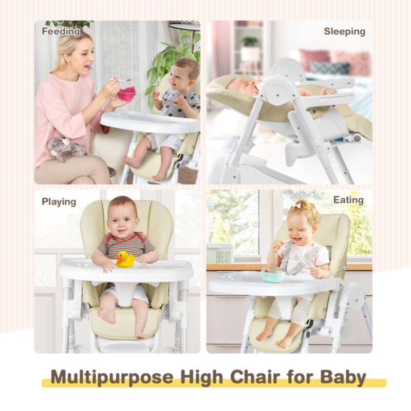 Hivvago Baby Convertible Folding Adjustable High Chair with Wheel Tray Storage Basket