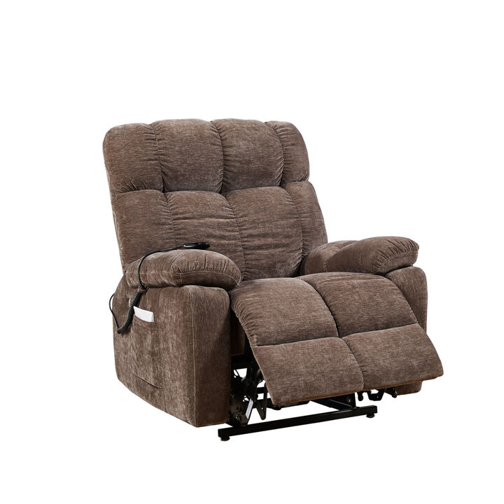 Electric Power Lift Recliner Chair with 2 Motors Massage and Heat for Elderly, 3 Positions, 2 Side Pockets, USB Charge Ports, High-end Quality Cloth Power Reclining Chair