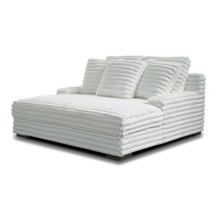 Ezo Chaise Lounge, White Polyester Corduroy, 3 Accent Pillows, 67 Inch - Benzara
