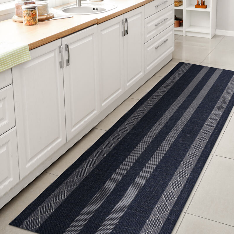 Nautisk Trellis Stripe Machine Washable Area Rug