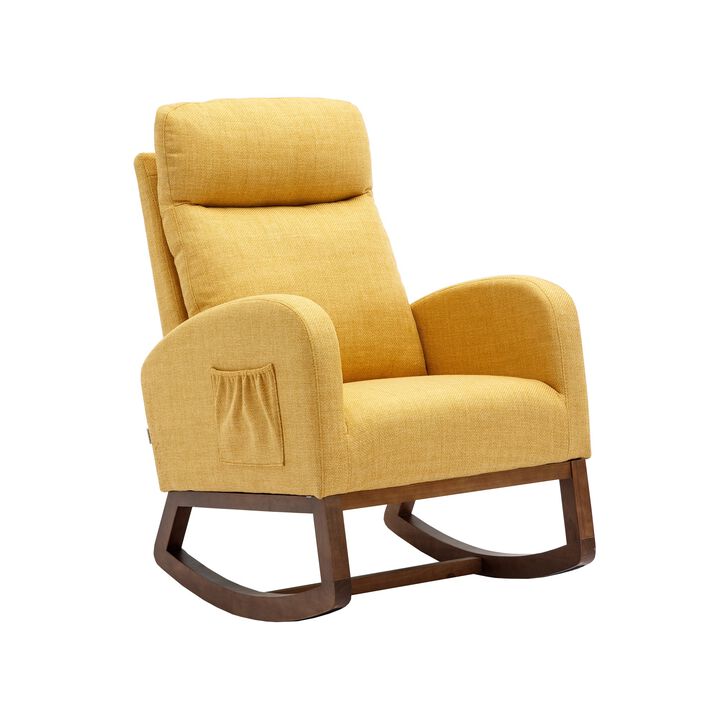 MONDAWE Modern Glider Chair, Recliner Armchair with Wood Legs and Side Pocket, Nursery Rocking Accent Chair with High Back for Living Room Bedroom