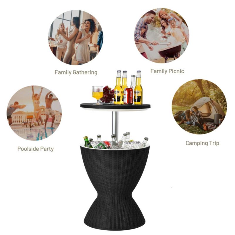 Gallon Patio Rattan Cooler Bar Table with Adjust Ice Bucket