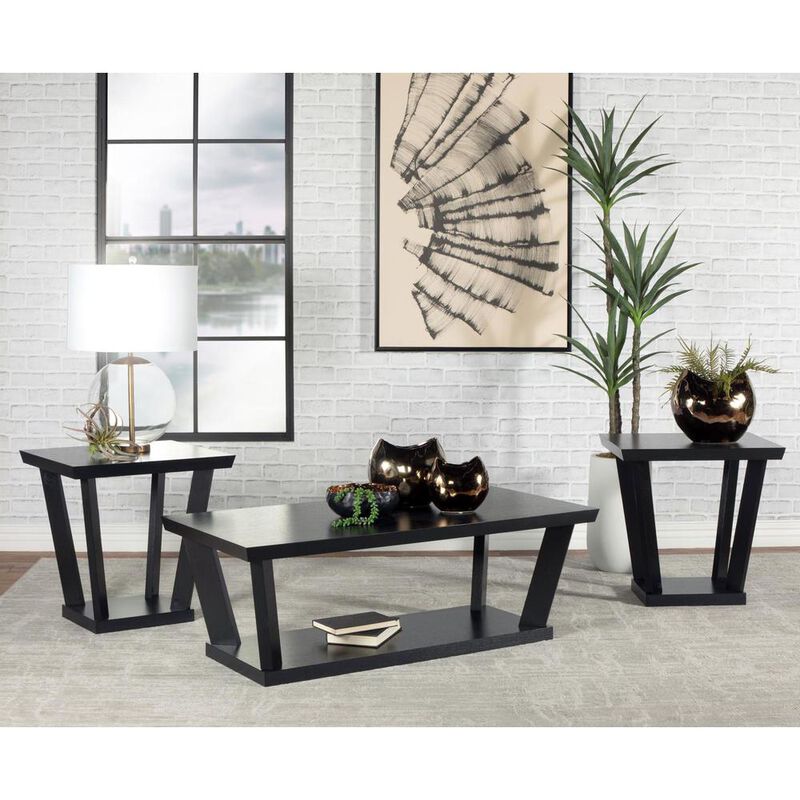 Aminta 3-piece Occasional Set with Open Shelves Black