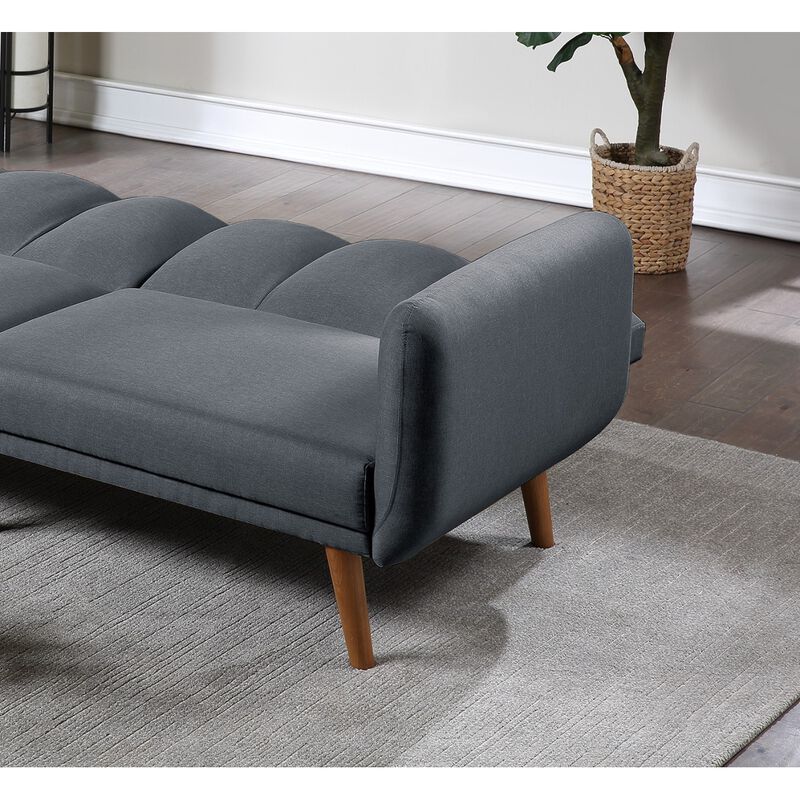 Blue Grey Convertible Sofa with Wooden Legs