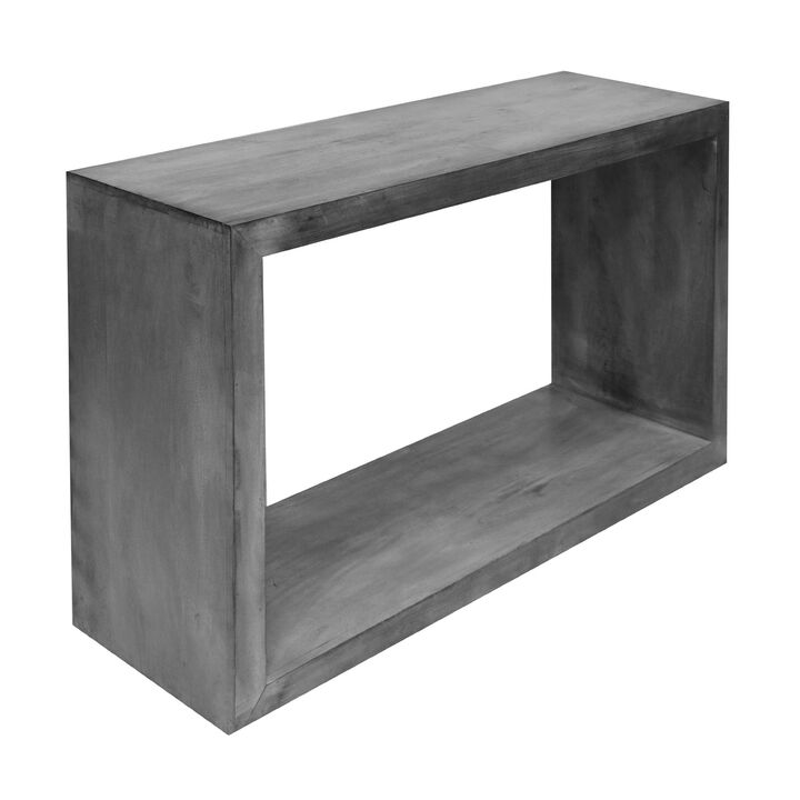 52" Cube Shape Wooden Console Table with Open Bottom Shelf, Charcoal Gray-Benzara