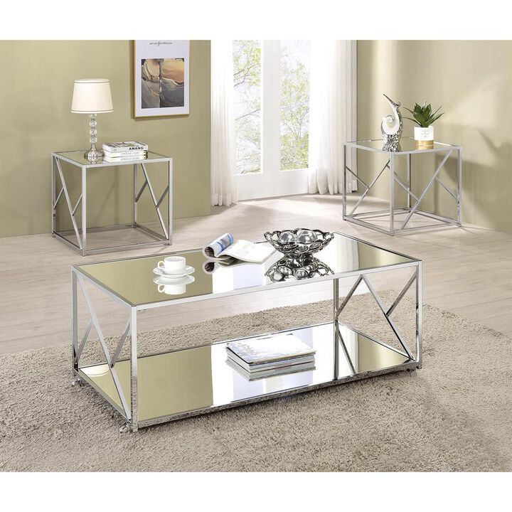 Provins 3-piece Occasional Table Set Clear Mirror and Chrome