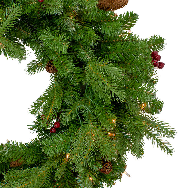 Pre-Lit Mixed Winter Berry Pine Artificial Christmas Wreath - 24-Inch  Clear Lights