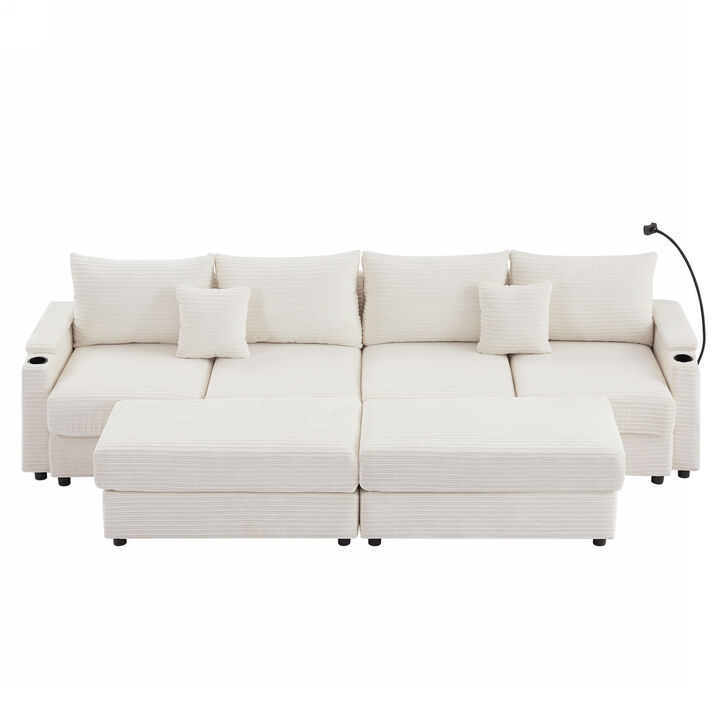Merax Sectional Sofa Couch with 2 Movable Ottomans