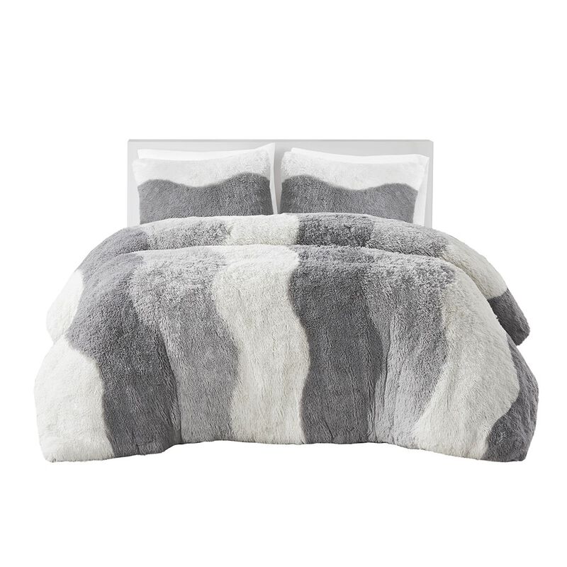 Gracie Mills Ombre Wave Shaggy Faux Fur Comforter Set