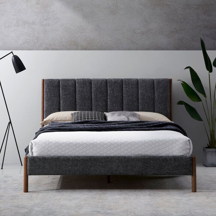 Omax Decor Exton Upholstered Platform Queen Bed in Dark Gray Fabric