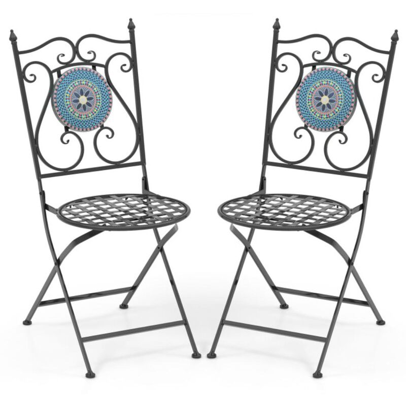 Hivvago Set of 2 Patio Mosaic Chairs Metal Folding Chairs