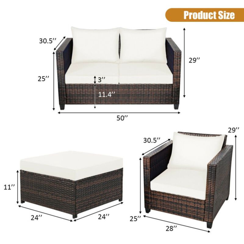 5 Pieces Patio Rattan Furniture Set with Removable Cushions