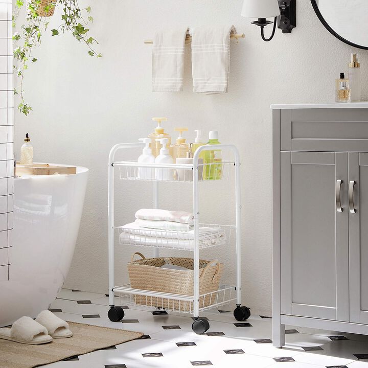 BreeBe White Metal Storage Cart with Removable Baskets