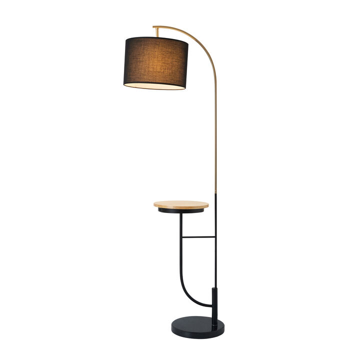 Teamson Home Danna 65" Modern Metal Arc Floor Lamp with Table and USB Port, Black