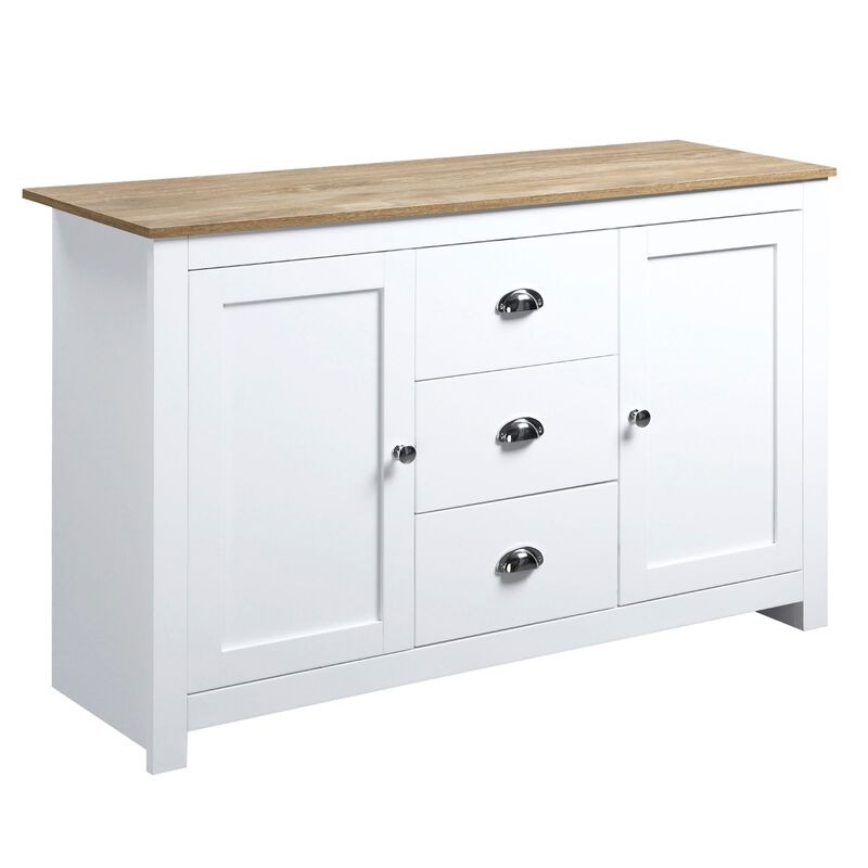 White Kitchen Organizer: Dining Buffet Cabinet with Drawers and Shelves