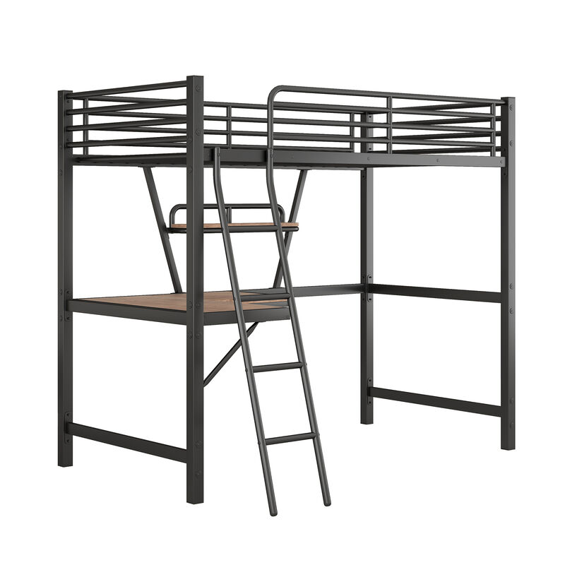 Merax Metal Frame Loft Bed with Desk and Shelf