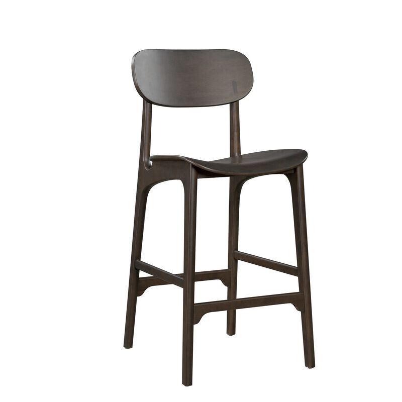 Seln 30 Inch Barstool Chair, Curved Seat, Open Back, Dark Gray Wood - Benzara