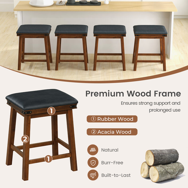 Set of 2 Dining Bar Stool with Rubber Wood