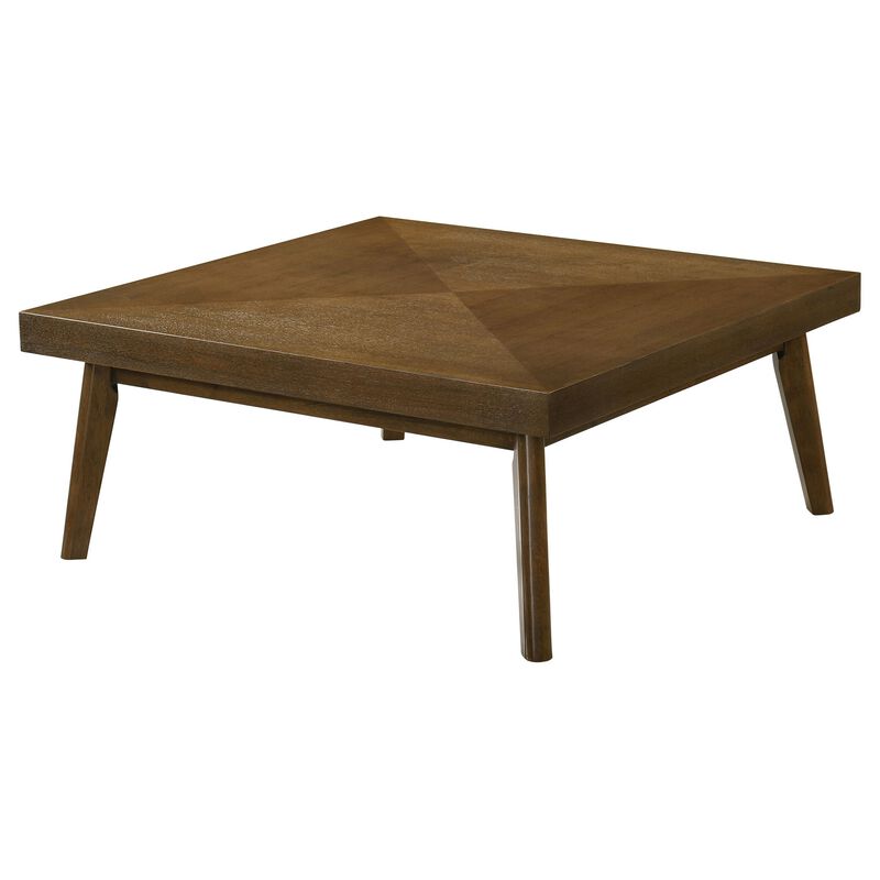 Layla Coffee Table, 39 Inch Square Top, Diamond Parquet, Walnut Brown Wood - Benzara